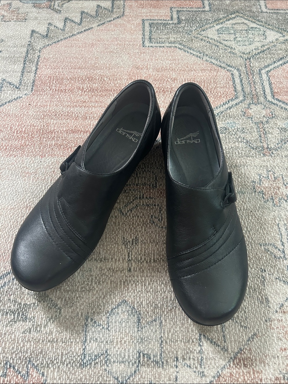 Dansko Black Slip-On Leather Clogs with Subtle Stitching 41
